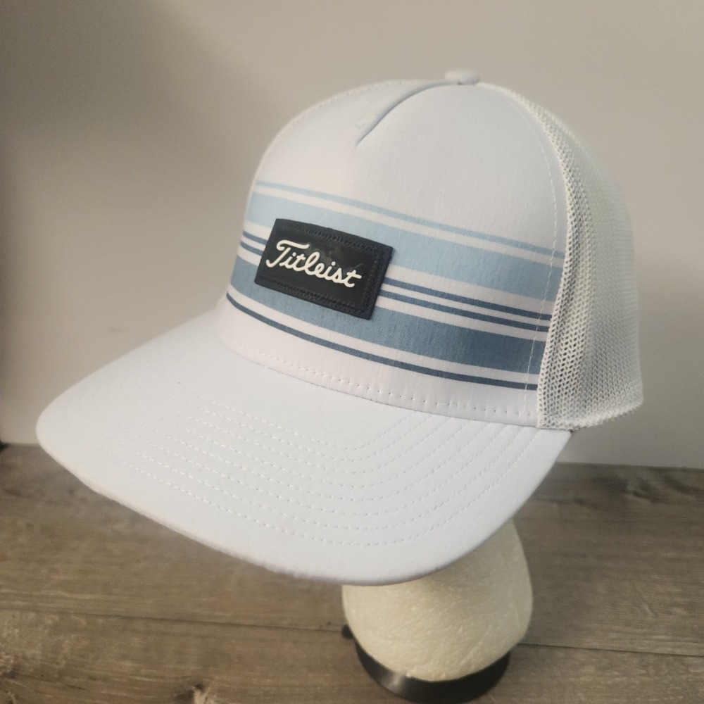 Titleist Golf Surf Stripe Mesh White Blue Flex Fitted Hat Cap Size Medium Large